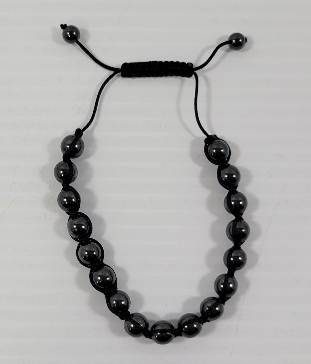 *C55) Magnetic Smooth Hematite Beaded Adjustable Macrame Bracelet Balance Energy